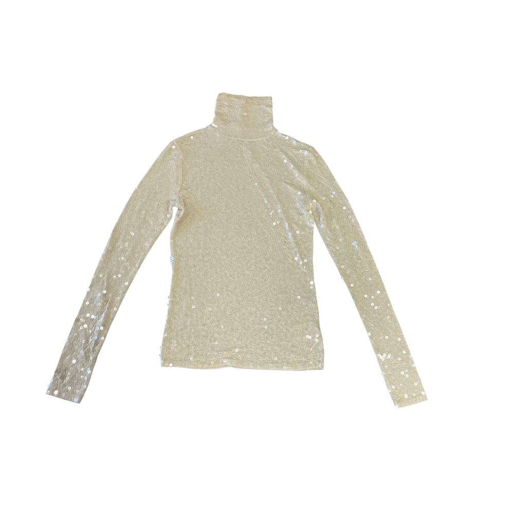 Express Cream‎ Sparkly Sequin Turtleneck Shirt Size XS Glam Fairycore Shiny Chic